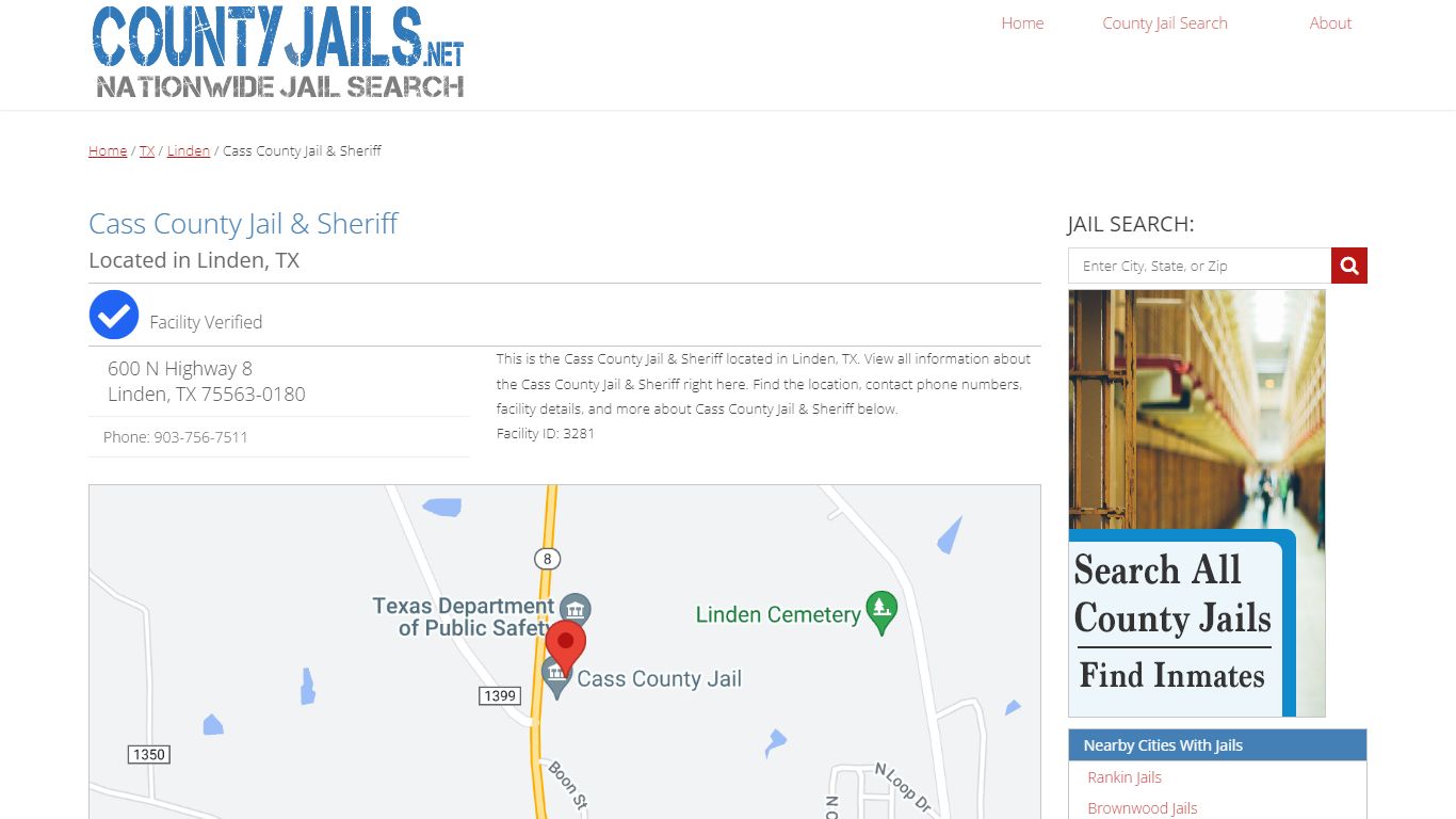Cass County Jail & Sheriff in Linden, TX | CountyJails.net